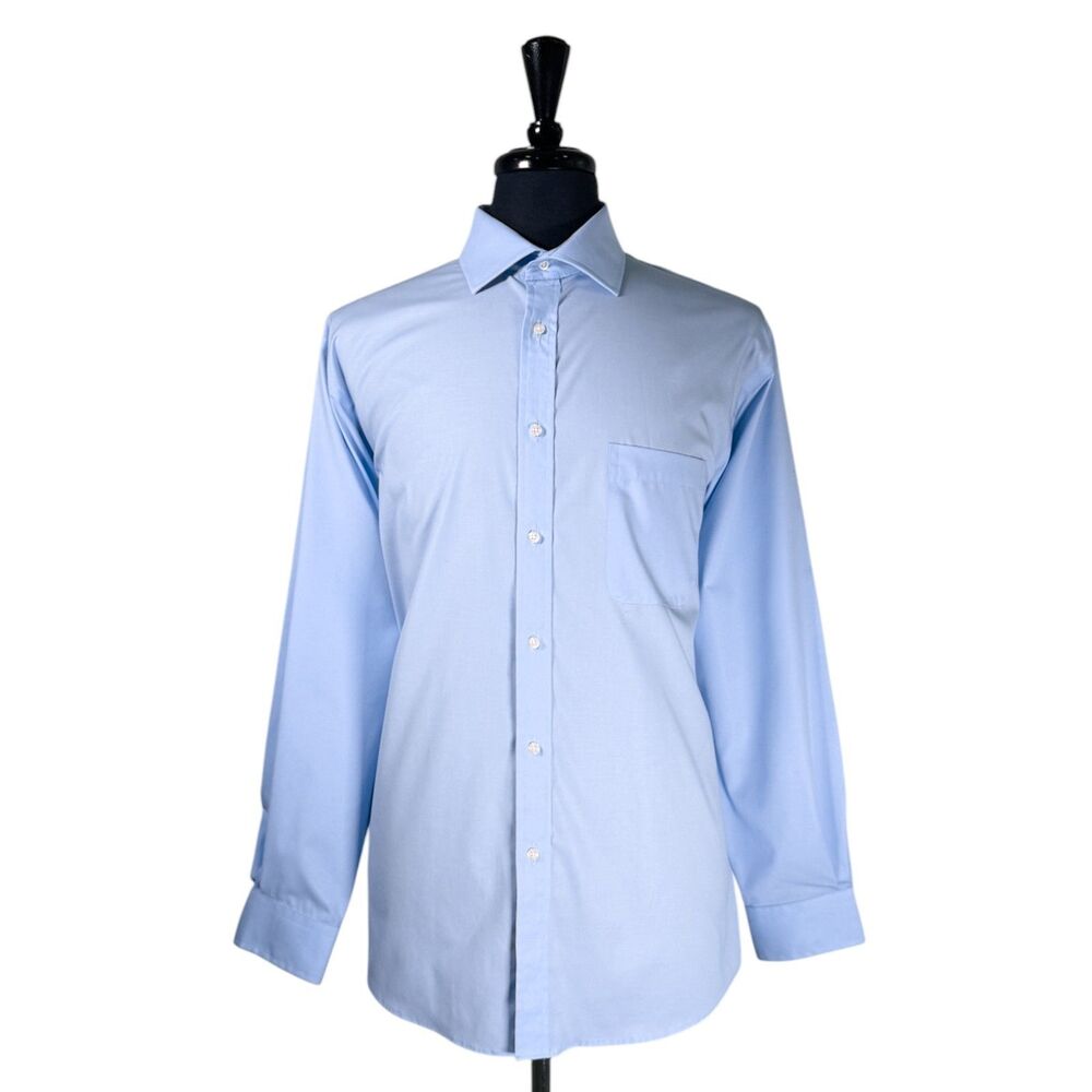 Jos A Bank 1905 Mens Tailored Fit Dress Shirt 17.5 35 Blue Stretch Non Iron